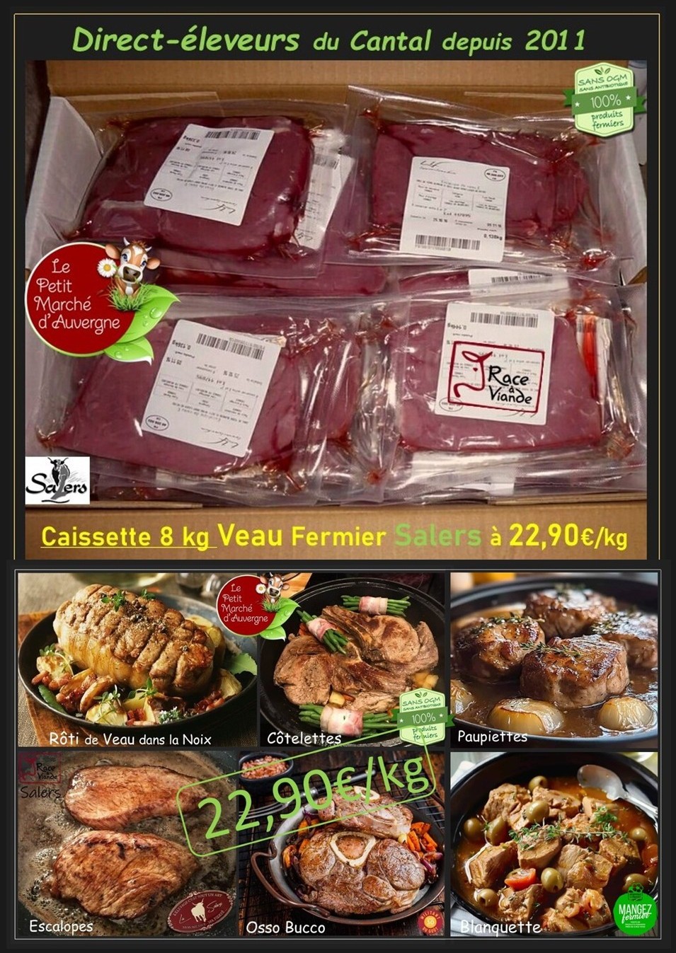 Colis de Veau Fermier Broutard Race Salers (disponibles les 9 et 10 Octobre 2026)