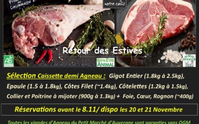 Prochaines Ventes, Colis d’Agneau Fermier Bio (retour Estives) direct éleveurs, les 20, 21 Nov…Pensez à réserver !!!